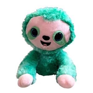 Spark Create Imagine Mint Green Sloth Plush Animal Blue Sparkle Eyes